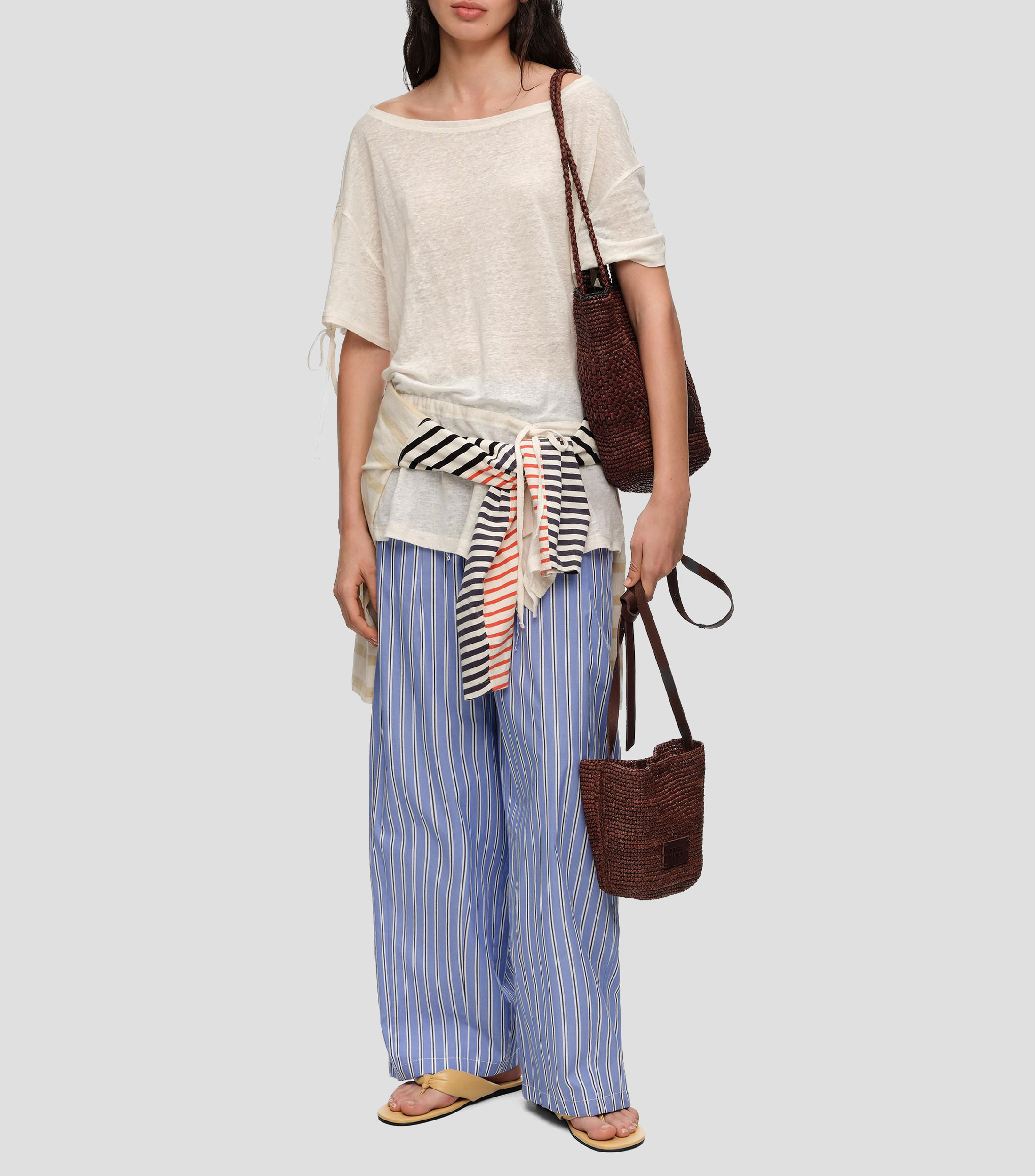 Playera de lino con cintura ajustable Mujer